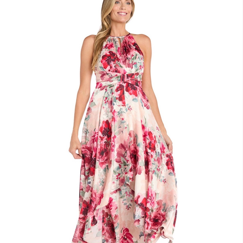 R & M Richards Pink Floral Maxi Dress